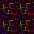 Bright colored carved squares and neon rhombuses for an abstract burgundy background or pattern Royalty Free Stock Photo