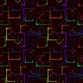Bright colored carved squares and neon rhombuses for abstract mustard background or pattern