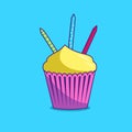 Bright colored cupcake with candles