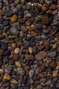 Bright colored gold blue small pebbles in clear water sparkles in the sun, lake Royalty Free Stock Photo