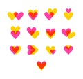 Bright colored hearts icon set. Merged Hearts. Heart on heart. Flat style