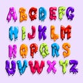 Bright-colored latin alphabet made of sweet jelly or jam. English letters from A to Z. Cartoon vector font for print