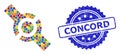 Scratched Concord Stamp Seal and Colorful Mosaic Connector