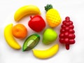 Bright colored plastic fruits for children, toys for children. Royalty Free Stock Photo