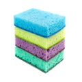 Bright colored sponges for washing dishes, cleaning the bathroom and other household needs are located one above the other.Set of Royalty Free Stock Photo