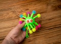Bright Colored Toy, Colorful Squeeze Antistress Toys, Soft Squishy Spider on Elastic Band, Color Plastic Puffer Balls Royalty Free Stock Photo