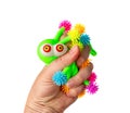 Bright Colored Toy, Colorful Squeeze Antistress Toys, Soft Squishy Spider on Elastic Band, Color Plastic Puffer Balls Royalty Free Stock Photo