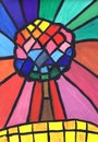 Bright colored tree. A sketch of a stained glass window. Child`s drawing