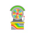 Bright-colored wheel of Fortune. Old-school game machine. Entertainment theme. Flat vector element for promo poster