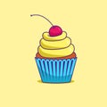 Bright colored yellow cupcake with cherries