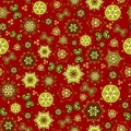 Bright colorful abstract pattern. Seamless vector with different yellow, green and brown elements on red background. For