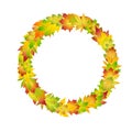 Bright colorful autumn leaves circle frame for design on white, stock vector illustration Royalty Free Stock Photo