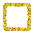Bright colorful autumn leaves frame for design on white, stock vector illustration Royalty Free Stock Photo