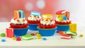 Bright colorful Back to School theme cupcakes.