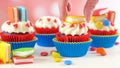 Bright colorful Back to School theme cupcakes.