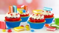 Bright colorful Back to School theme cupcakes.