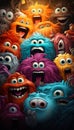 Bright Colorful Background with Angry Monsters. Generative ai