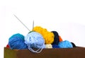 Bright colorful balls of yarn on white background. Royalty Free Stock Photo