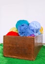 Bright colorful balls of yarn on white background. Royalty Free Stock Photo