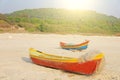 Bright colorful boats for fishing were on the shore of the India Royalty Free Stock Photo