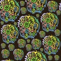 Bright, colorful, boho, ethnic seamless pattern on a black background