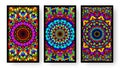 Bright colorful business cards collection with kaleidoscope pattern Royalty Free Stock Photo