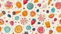 Bright and Colorful Candy Pattern Illustration. This seamless background features an array of sweet treats like Royalty Free Stock Photo
