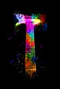 Bright colorful design with electric guitar on black background, closeup. Rock music concept