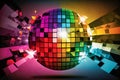 Bright colorful disco ball in a night club party bright background. Generative AI Royalty Free Stock Photo