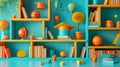 Bright Colorful E-Learning Course Setup Featuring Unique Decor And Vibrant Shelves. Generative AI