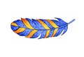 Bright colorful feather drawn by hand with marker isolated on