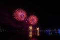 Bright and colorful fireworks against a black night sky.Fireworks for new year. Beautiful colorful fireworks display on the urban Royalty Free Stock Photo