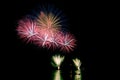 Bright and colorful fireworks against a black night sky.Fireworks for new year. Beautiful colorful fireworks display on the urban Royalty Free Stock Photo