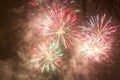 Bright colorful fireworks on new years eve in Ostrava, Czech republic against cloudy sky Royalty Free Stock Photo