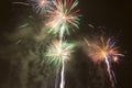 Bright colorful fireworks on new years eve in Ostrava, Czech republic against cloudy sky Royalty Free Stock Photo