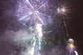 Bright colorful fireworks on new years eve in Ostrava, Czech republic against cloudy sky Royalty Free Stock Photo