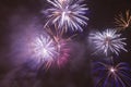 Bright colorful fireworks on new years eve in Ostrava, Czech republic against cloudy sky Royalty Free Stock Photo