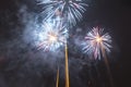 Bright colorful fireworks on new years eve in Ostrava, Czech republic against cloudy sky Royalty Free Stock Photo