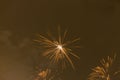 Bright colorful fireworks on new years eve in Ostrava, Czech republic against cloudy sky Royalty Free Stock Photo