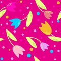 Bright floral vector seamless pattern with tulips. Royalty Free Stock Photo