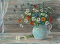 Still life with flowers. Oil painting