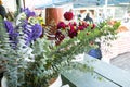 Bright and colorful flowers for sale at the Seattle Pike's Market farmer's market outdoors Royalty Free Stock Photo