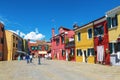 Bright colorful houses on Burano island on the edge of the Venetian lagoon. Venice,