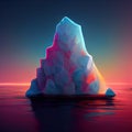 Bright colorful iceberg in neon colors. Iceberg at night in calm water. Digital illustration based on render by neural