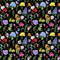Multi-floral seamless pattern with different flowers.