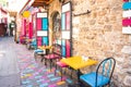 Bright and colorful interior of a cafe on a city street