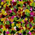 Bright botanical seamless texture with multicolor falling autumn tree leaves on white background