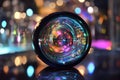 Colorful lens reflecting lights in a creative photography setting at night Royalty Free Stock Photo