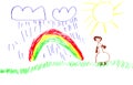 Bright colorful marker handdrawn child rainbow picture