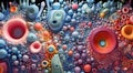 bright and colorful microcosm of microbes, fungi, bacteria